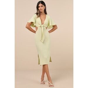 Lulus Summer Journey Light Green Tie-front Cutout Midi Dress - Size S
